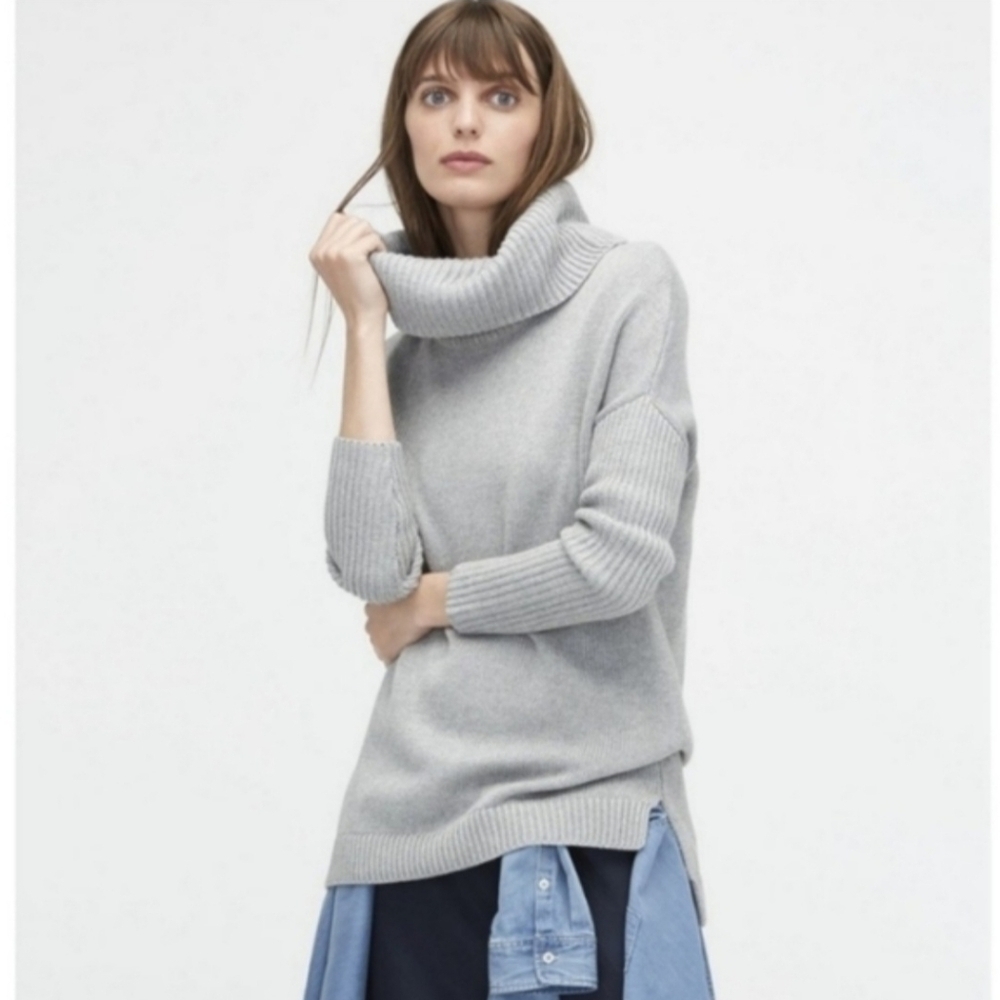 UGG Cowl Neck Gray Tunic Knit Sweater Cashmere Cotton Cozy Cottagecore Dolman